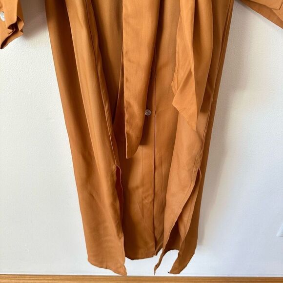 Aura Women’s Rust Camel Golden Fall Long Sleeve Button Down Shirt Maxi Dress - Picture 8 of 13